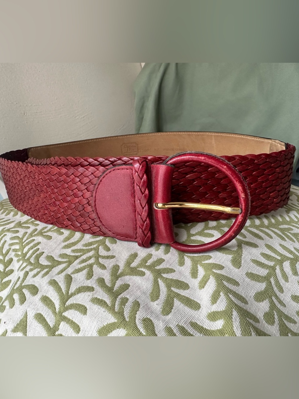 Fashion Inspired Braided Red Leather Belt with Round Buckle M/L